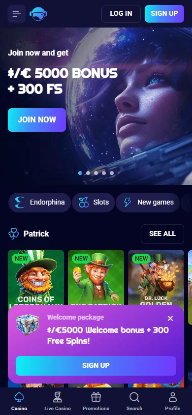 Spinjo Casino mobile app home screen